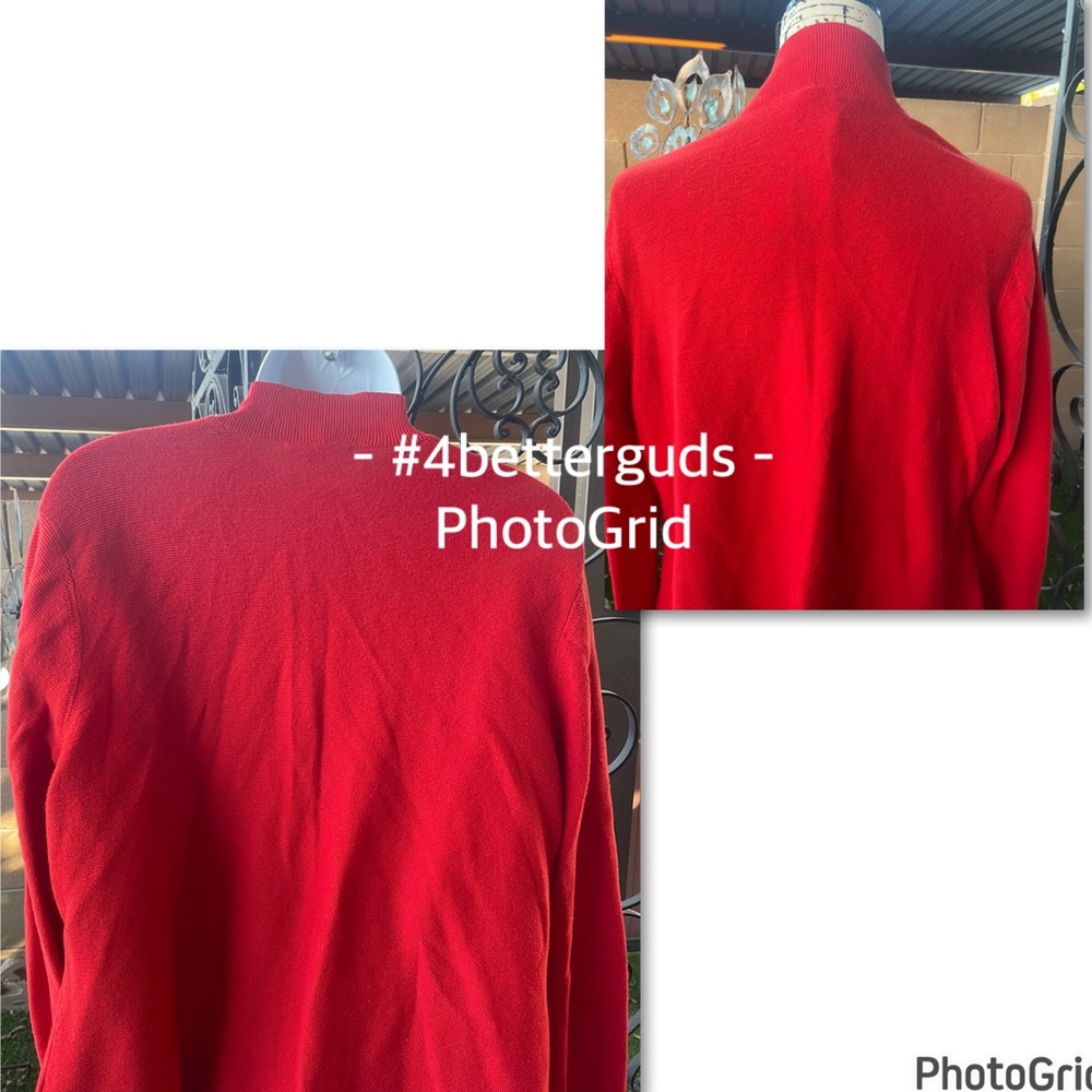 Eileen Fisher OpenโCardigan Organic Cotton Knit Sweater Red Large - Picture 10 of 16